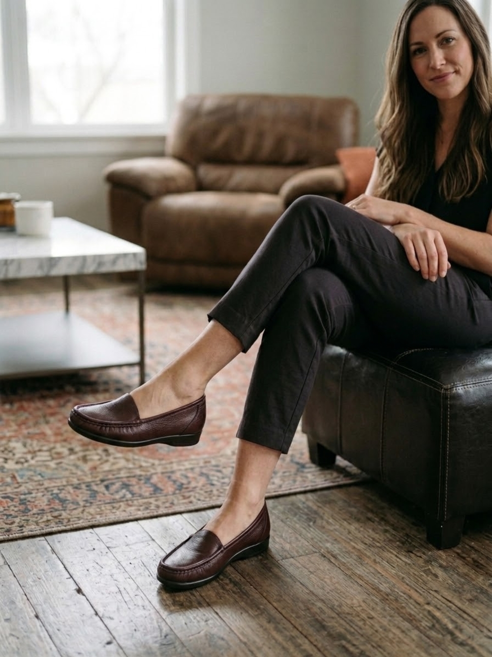 SAS Women's Burgundy Brown Leather Slip-On Loafers Size 5.5 M